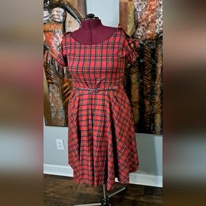 Unique Vintage Red Plaid Dress with Matching Belt SZ 14 (BEST FITS 12)